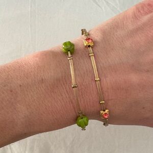 Two Seasonal Whispers bracelets - green bead and orange rhinestone Bracelet Set